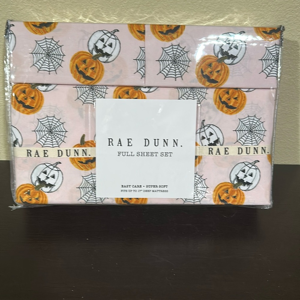 New Rae Dunn Full Sheet Set pumpkin cobweb print
